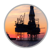 Offshore oil rig representing power cables and platform recycling.